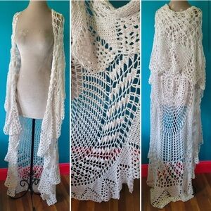 Handmade Crocheted Shawl with Train - Color Changing